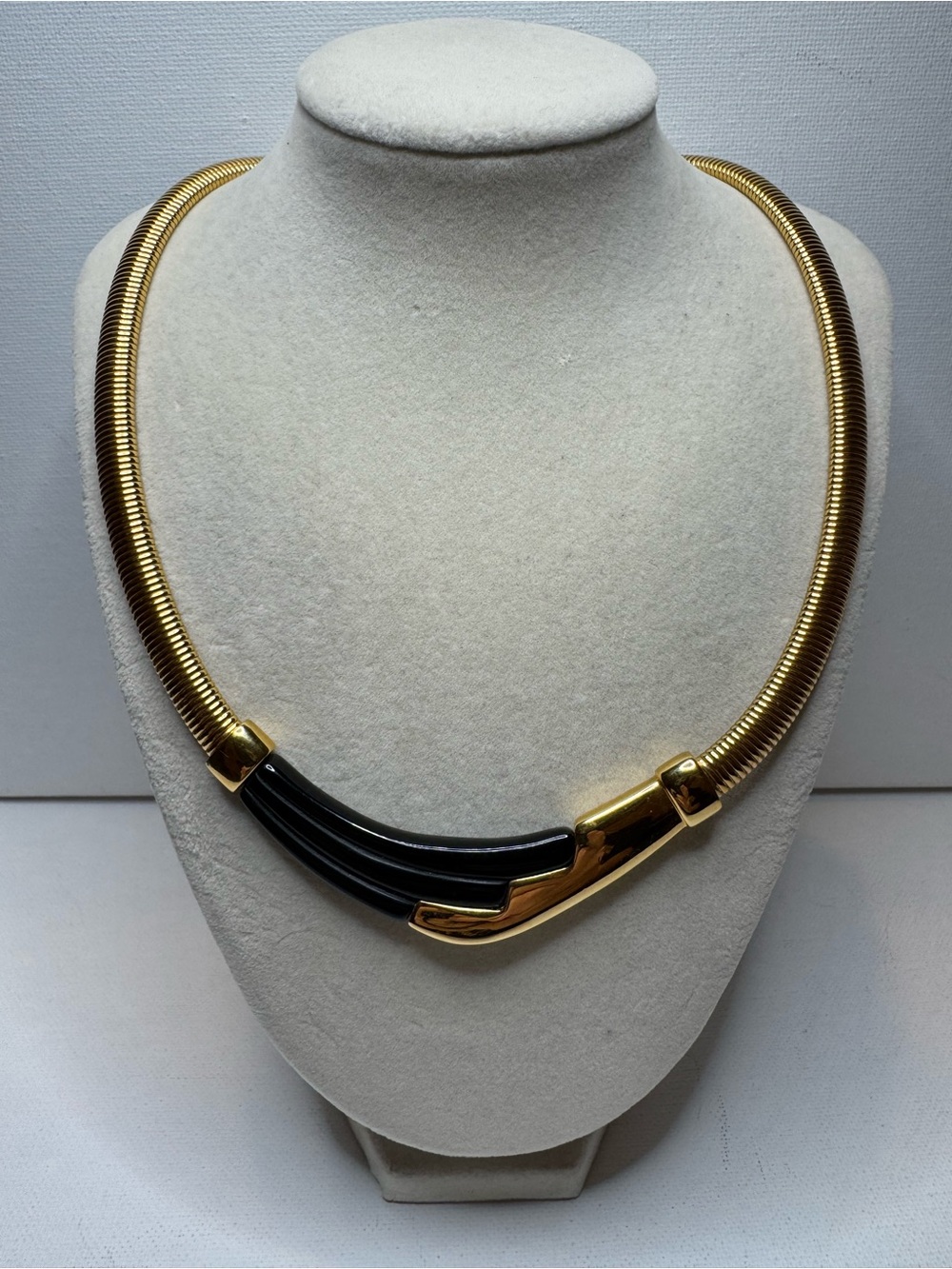 Vintage Napier Gold-Tone Collar Necklace with Black Sculptural Accents